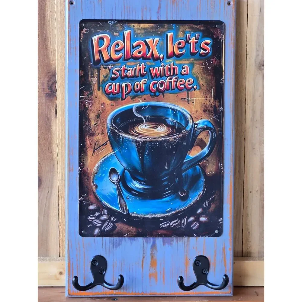 Rustic Coffee Mug, Leash, Key Holder, Wall Mounted, Solid Wood Handcrafted New